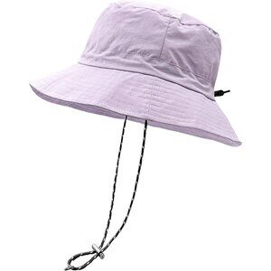 Unisex Purple 100% Polyester Wide Brim Boonie Waterproof Chin Strap Bucket Hat